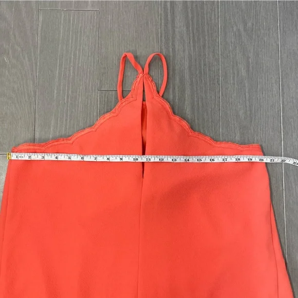 Trina Turk Scalloped Halter Mini Dress Coral Orange Crape Size 12 Spring Summer - Picture 14 of 16